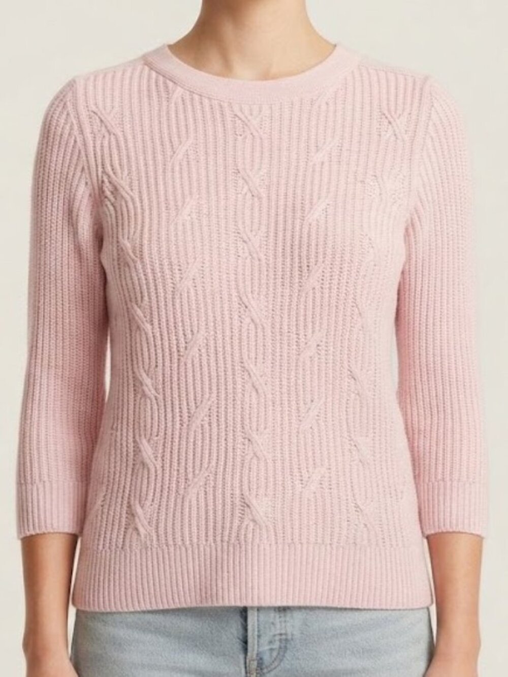 Soft Pink Cable Crewneck Sweater